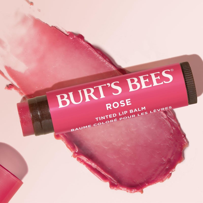 Burt's Bees بلسم شفاه بيرتس بيز بلسم ملون هدايا للتخزين، تركيبة بلسم ملون 2 في 1 تدوم طويلاً، ملون مع زبدة الشيا المرطبة لإنهاء طبيعي قابل للبناء، بتلة الورد (عبوة من 2) - Image 5